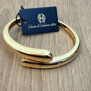 House of Harlow 1960 Gold Tone Sculptural Hinged Bypass Bangle Bracelet NWT